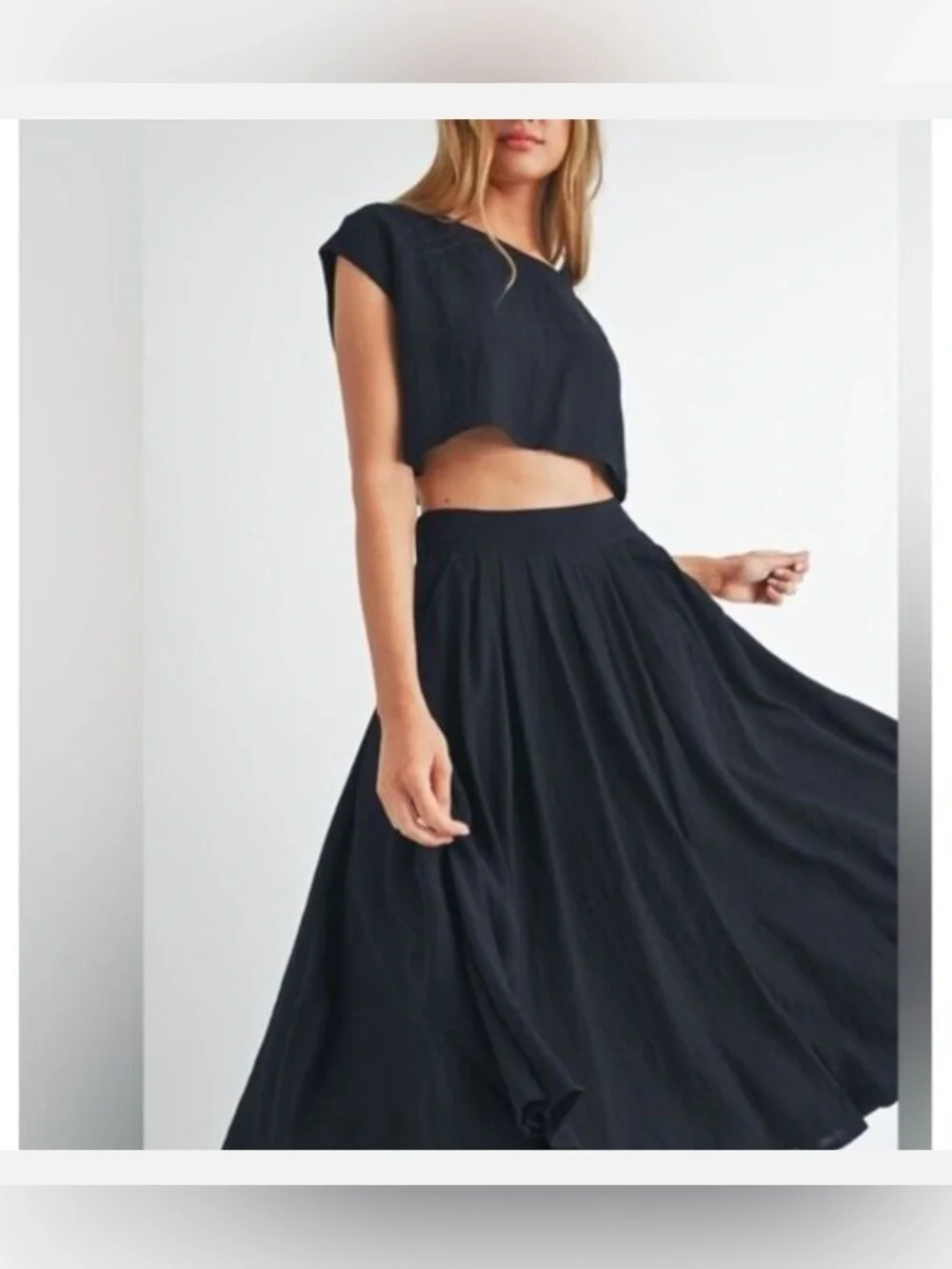 MABLE  Black Flowing Midi Skirt - Picture 2 of 13